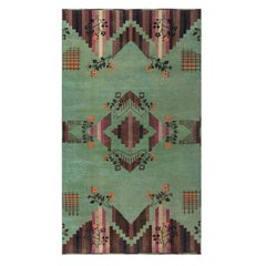 Vintage Chinese Art Deco Green Rug