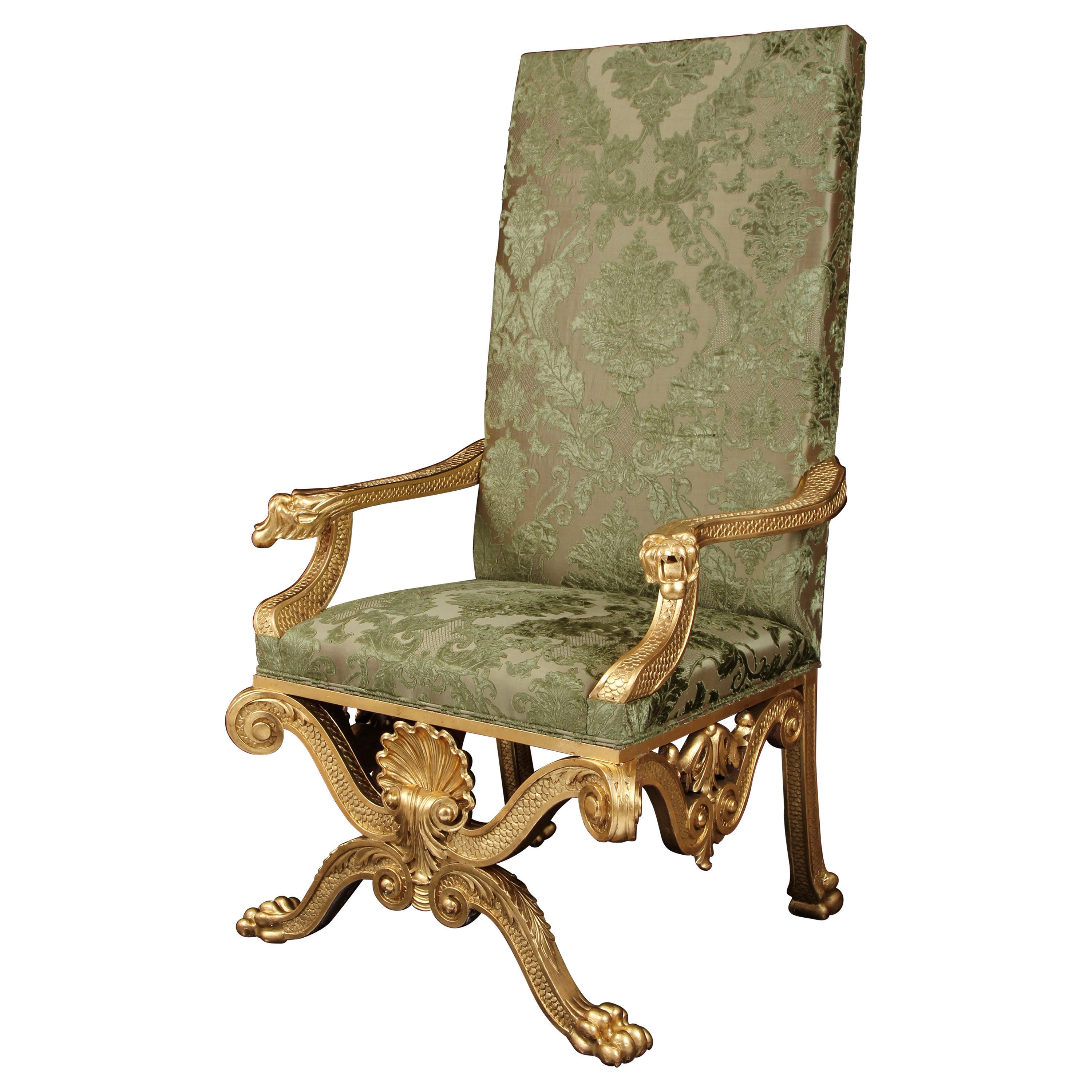 19th Century Giltwood Throne Armchair, design attributed to William Kent For Sale
