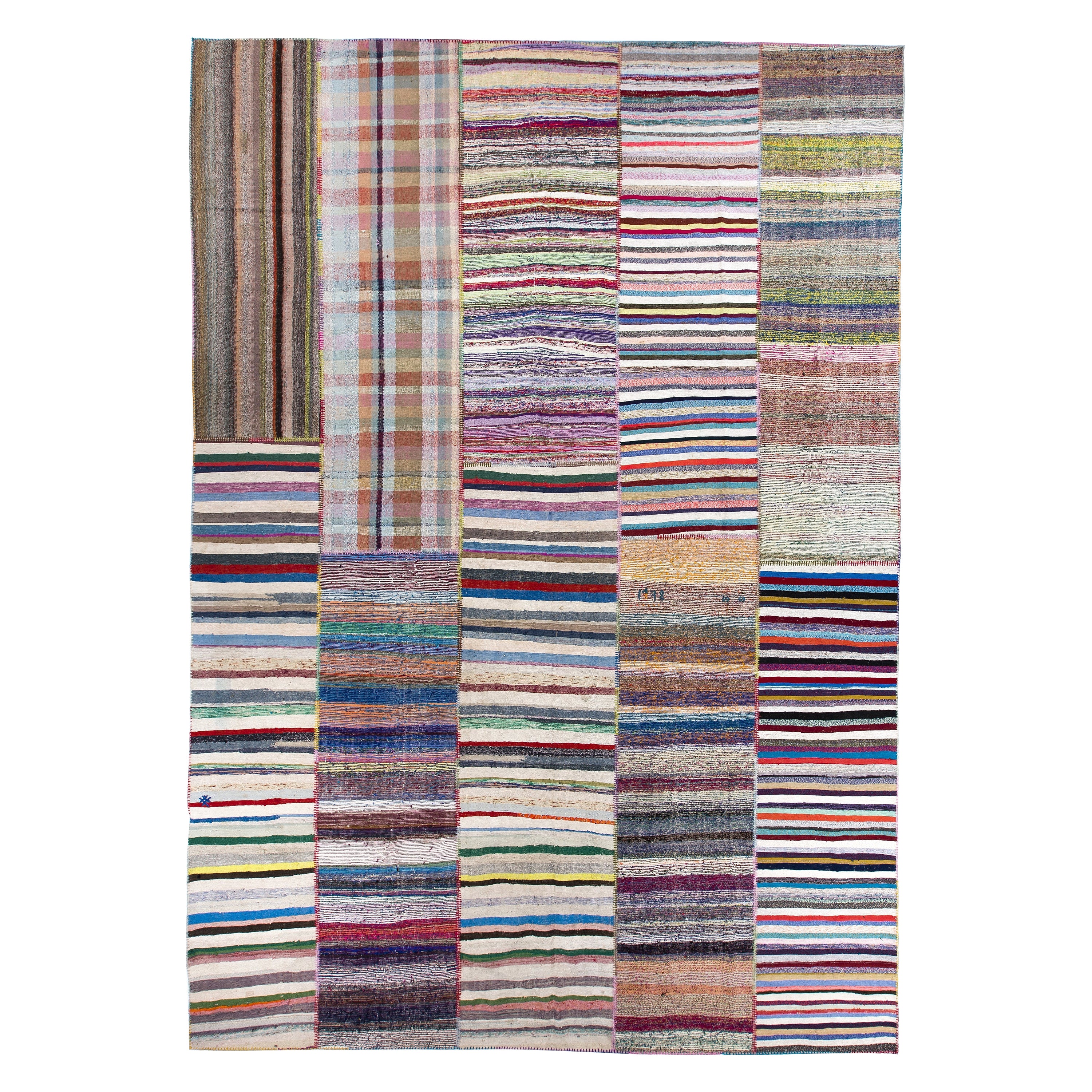 13.2x17 ft 'Adjustable' Oversize Vintage Cotton Rag Rug, Handmade Striped Kilim  For Sale