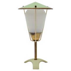 Petite Mid-Century Modern Table Lamp in Brass and Opaline Glass, 1950s