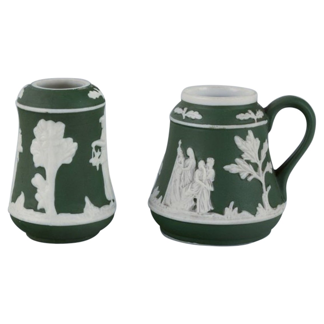 Adams, England, miniature vase and miniature mug in biscuit porcelain. 