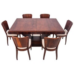 Used French Art Deco Louis Majorelle Walnut Dining Table with Chairs