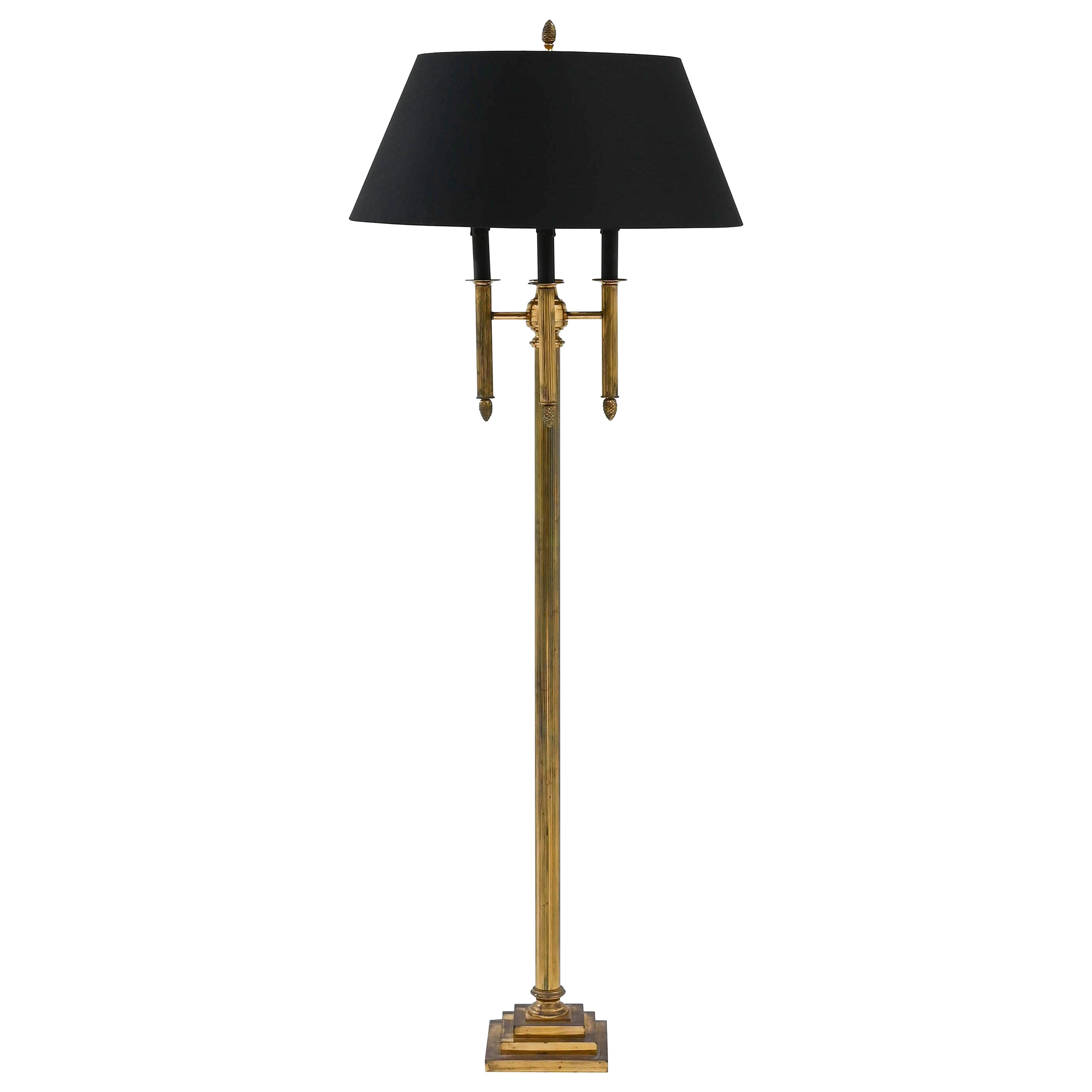 Vintage French Solid Brass 3 Legged Floor Lamp w/New Shade at 1stDibs