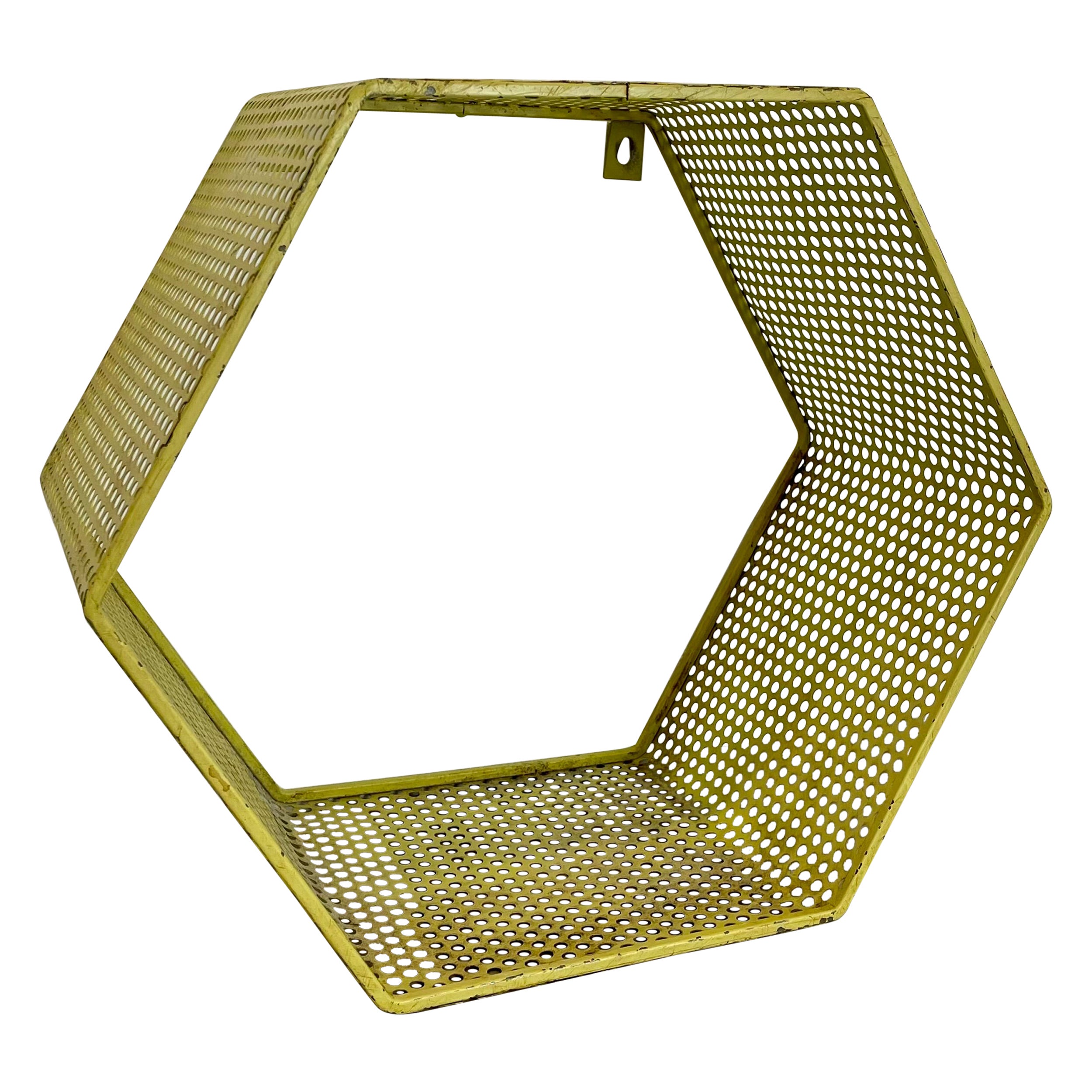 small yellow cube form wall unit element by Mathieu Matégot attrib., France 1950 For Sale