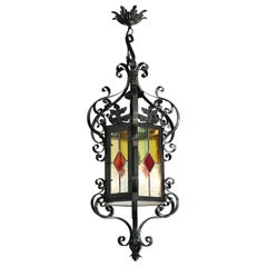 Vintage French Art Nouveau Stained-Glass Lantern, 1890-1900