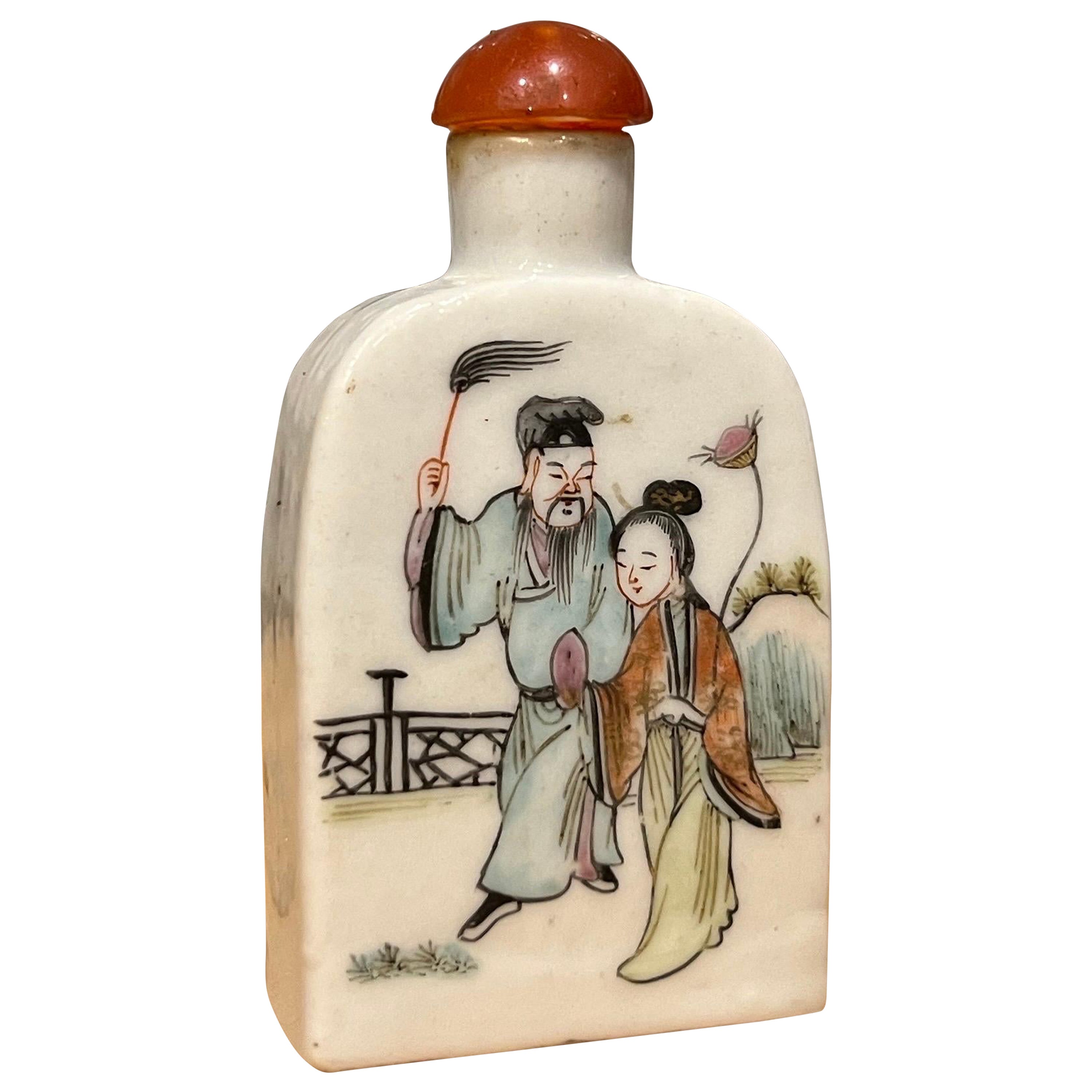 Bouteille de parfum Famille Rose ancienne en porcelaine chinoise - 19e siècle ou antérieur en vente