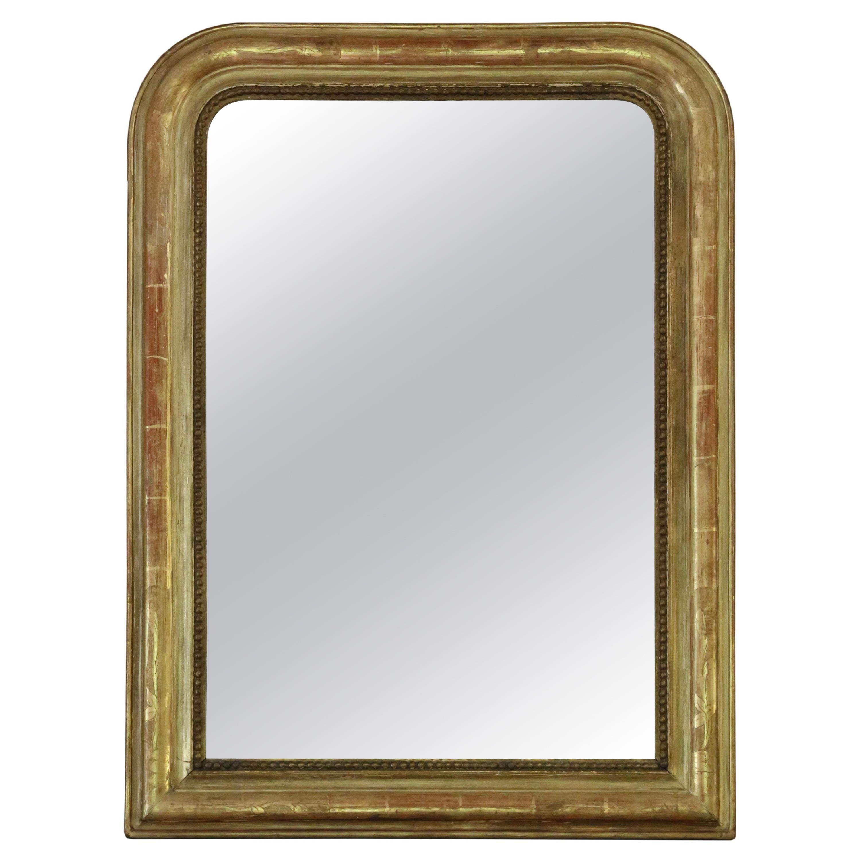 Antiguo gran espejo de sobremantel o de pared dorado de calidad del siglo XIX