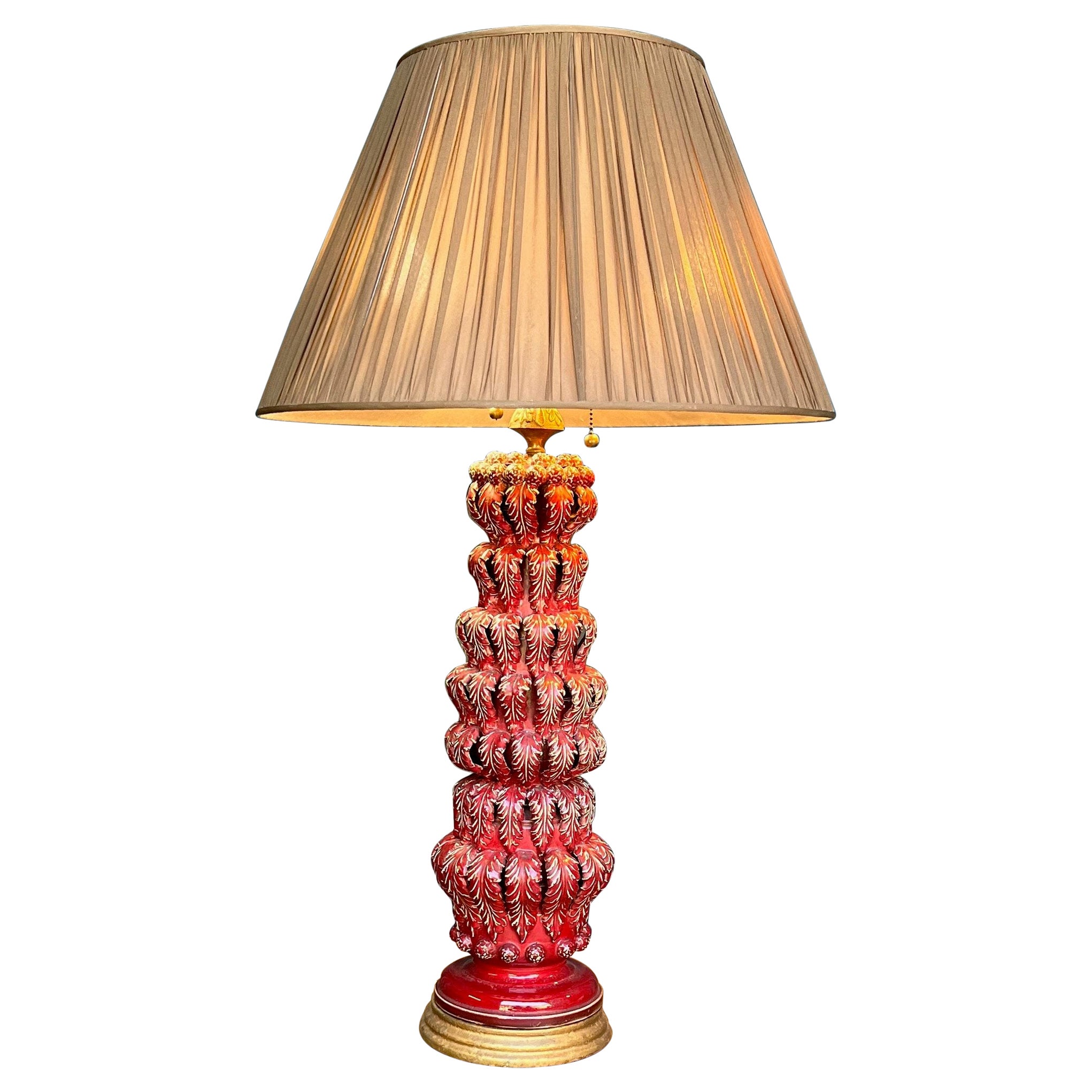 Lampe de table espagnole en céramique rouge des années 1950