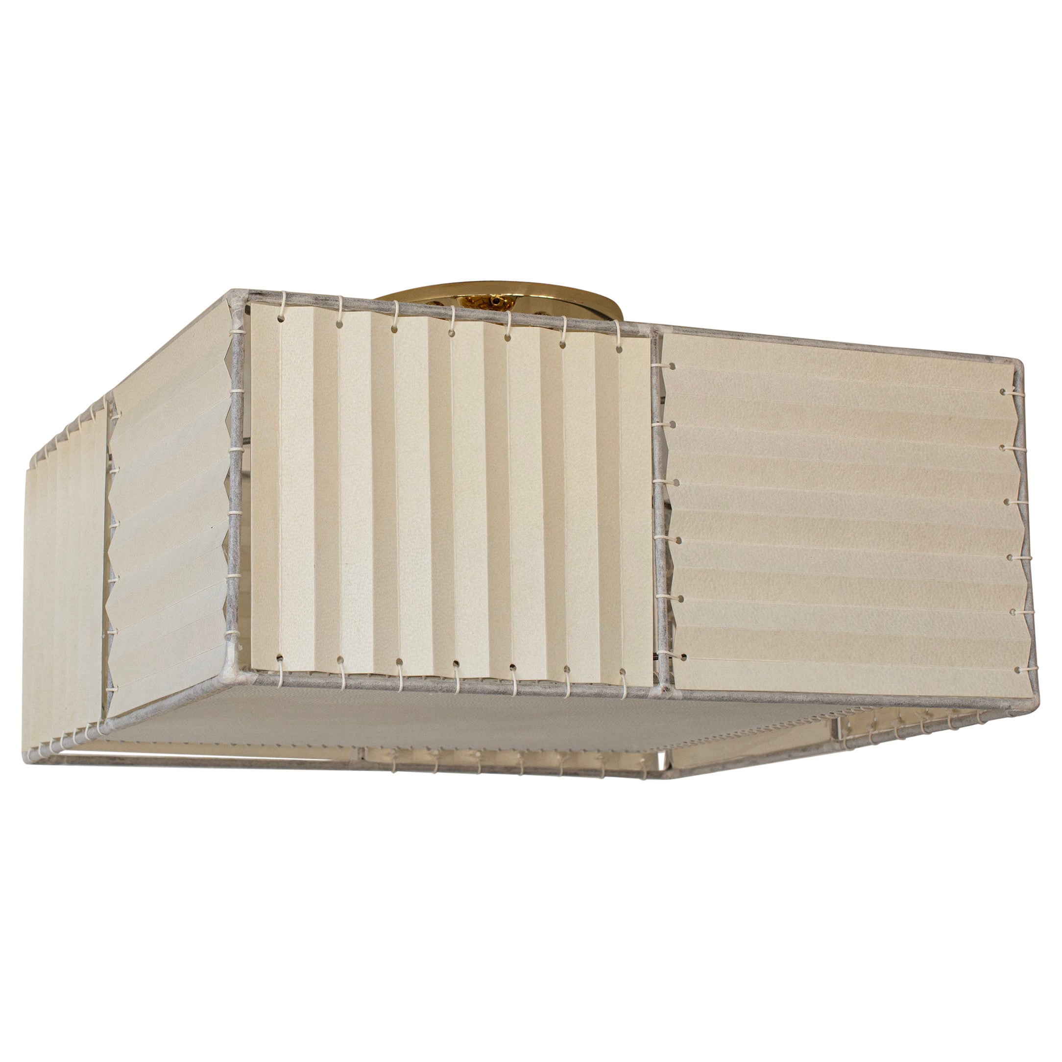 Series03 Large Flush Mount, Polished Unlacquered Brass, Goatskin Parchment Shade For Sale