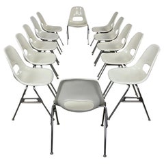 1960-70's MCM Krueger International White Fiberglass & Chrome Stacking Chairs 12