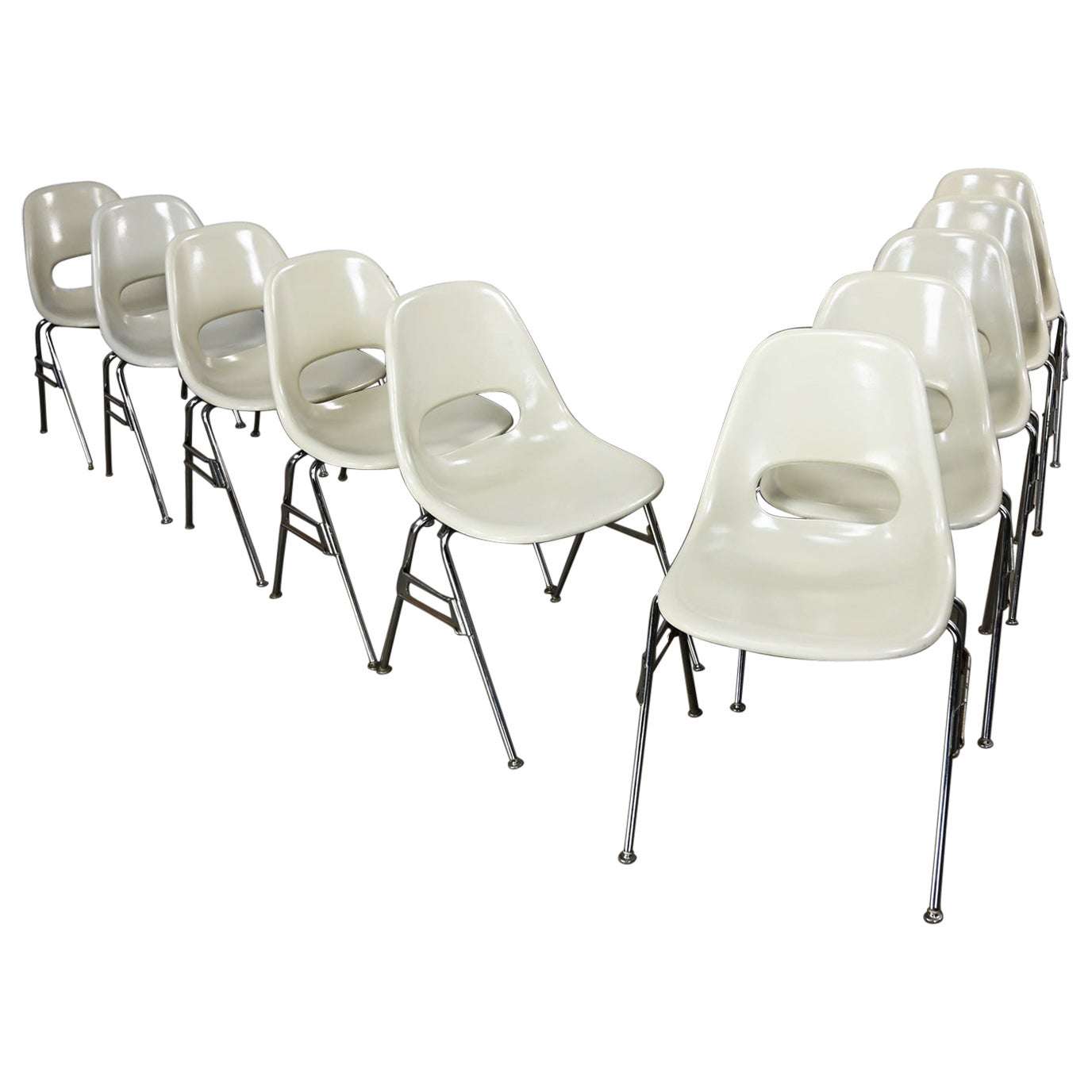 1960-70’s MCM Krueger International White Fiberglass & Chrome Stacking Chairs 10