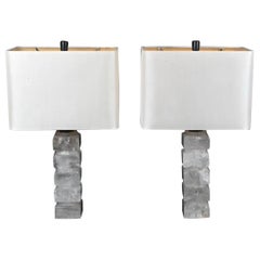 Beautiful Pair Mid Century Modern Transitional Stack Rock Crystal Column Lamps 