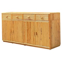 Late 20th Century Vintage Coastal Rattan Four Door Credenza