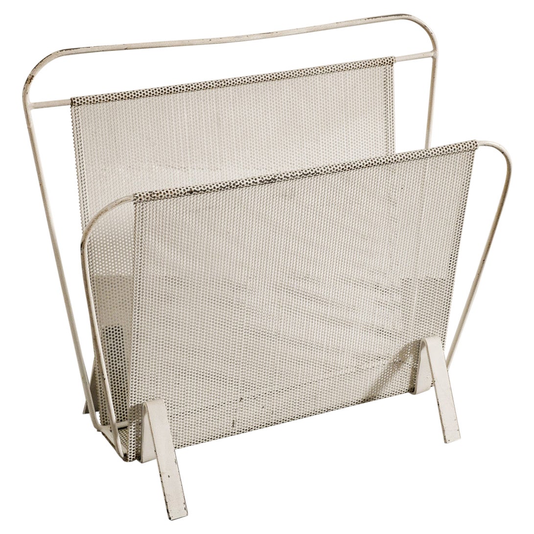 Mid Century Magazine Rack by Mathieu Matégot in White Painted Metal France 1950s For Sale