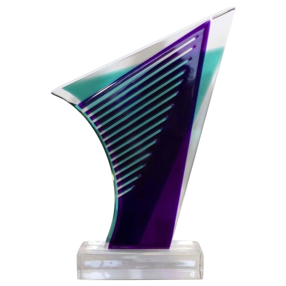 Shlomi Haziza Lucite Purple and Turquoise Abstract Sculpture Contemporary Modern