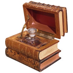 19th Century French Leather Book Stack Cave À Liqueur