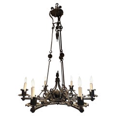 Used French Wrought Iron Chandelier, Circa 1900-1910.