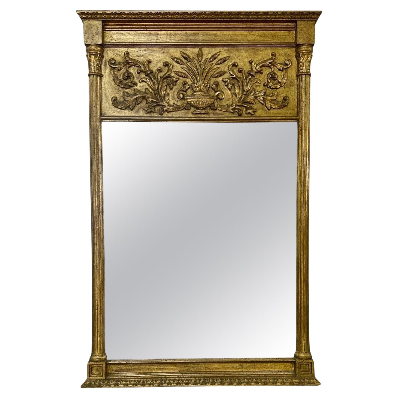 Large Neoclassical Style 20th Century Antique Italian Giltwood Mirror.
