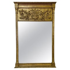 Large Neoclassical Style 20th Century Antique Italian Giltwood Mirror.