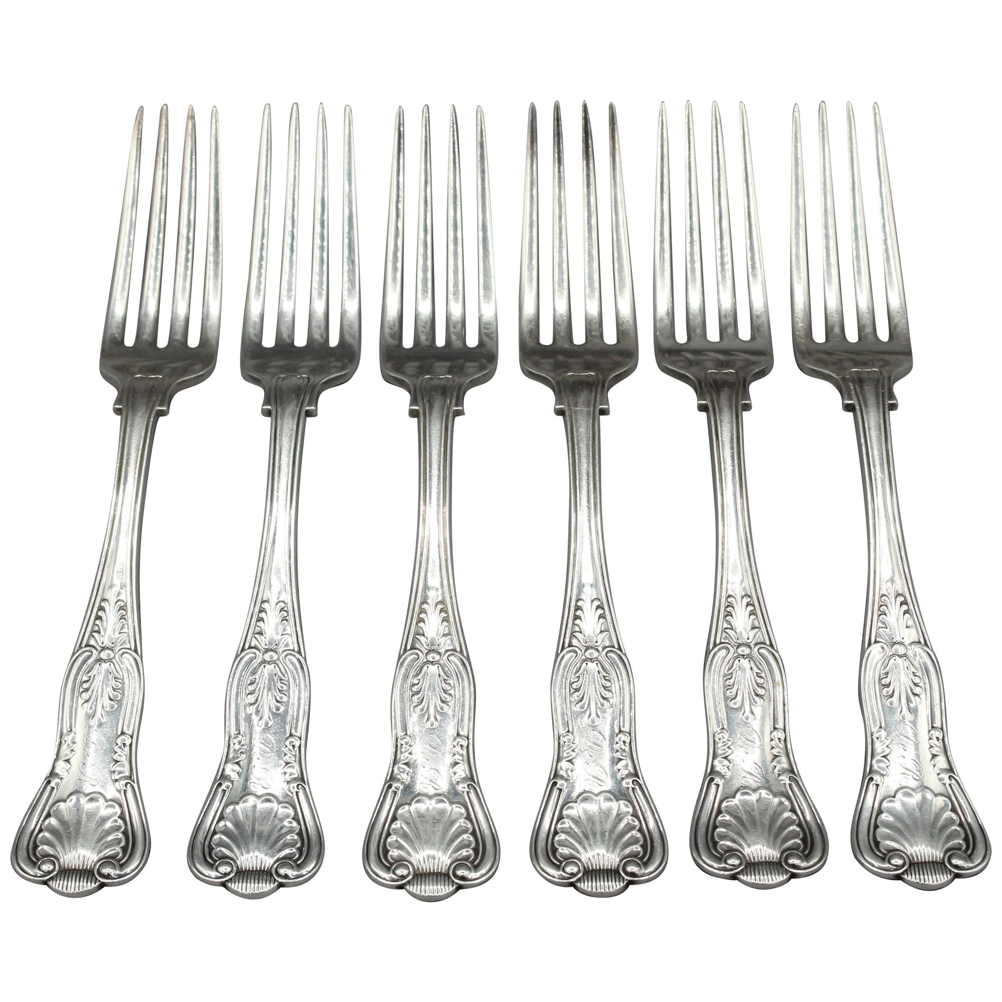 Circa 1885 Pattern Set of 6 Sterling Silver Dinner Forks in "Kings II" by Gorham For Sale