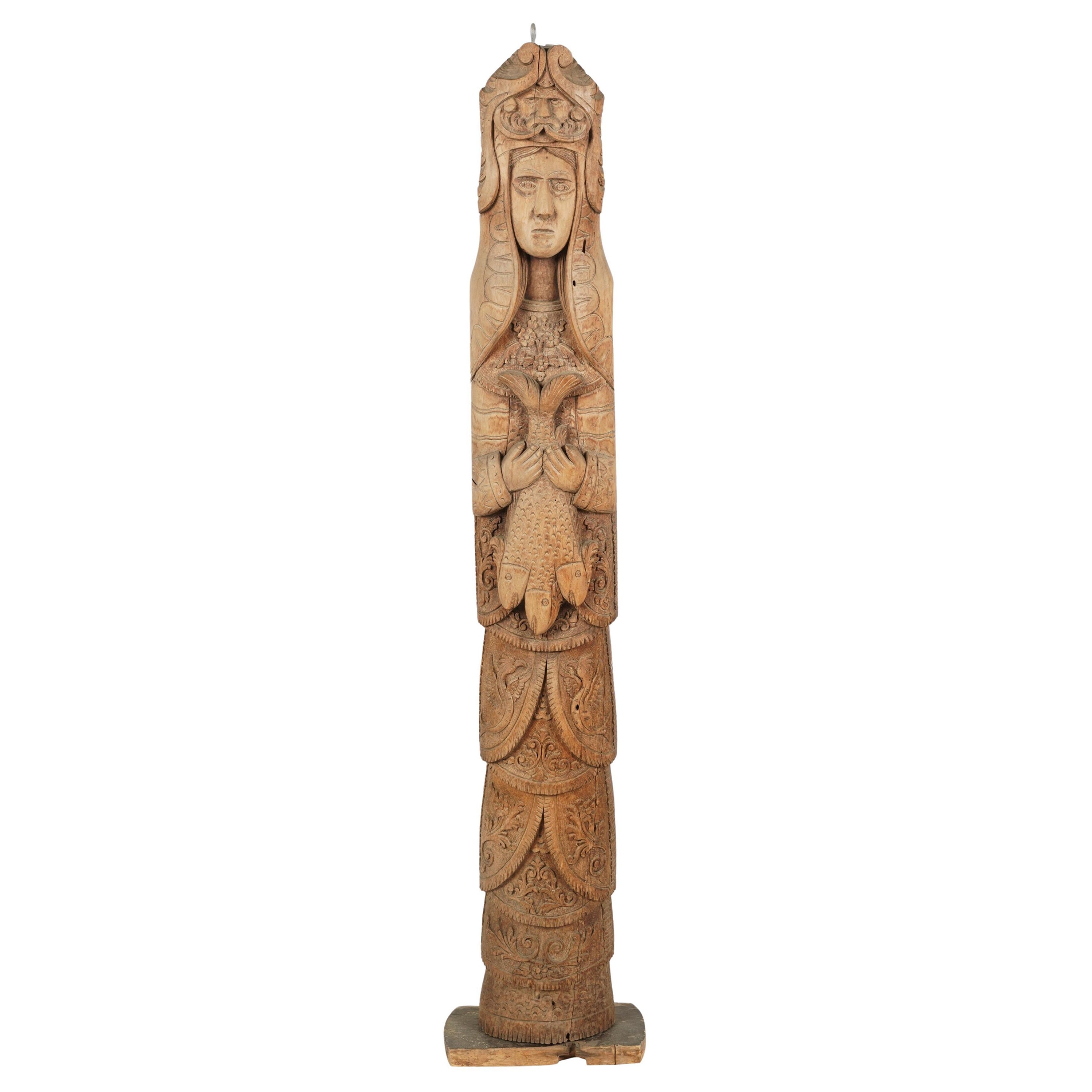 Large Celtic Norse Nordic Scandanavian Viking Wood Carved Folk Art Pagan Totem For Sale