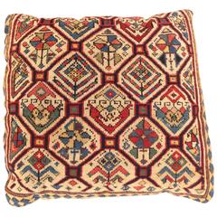 Vintage Antique Caucasian Shirvan Pillow, with Diamond Design on Ivory Field