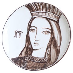 Assiette décorative peinte à la main Mid Century Modern Oe Europe Ceramiche
