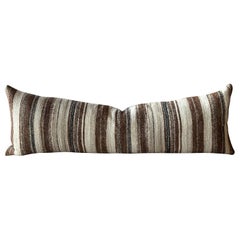 Antique Woven Belgian Linen and Wool Stripe Lumbar Pillow with Down Insert