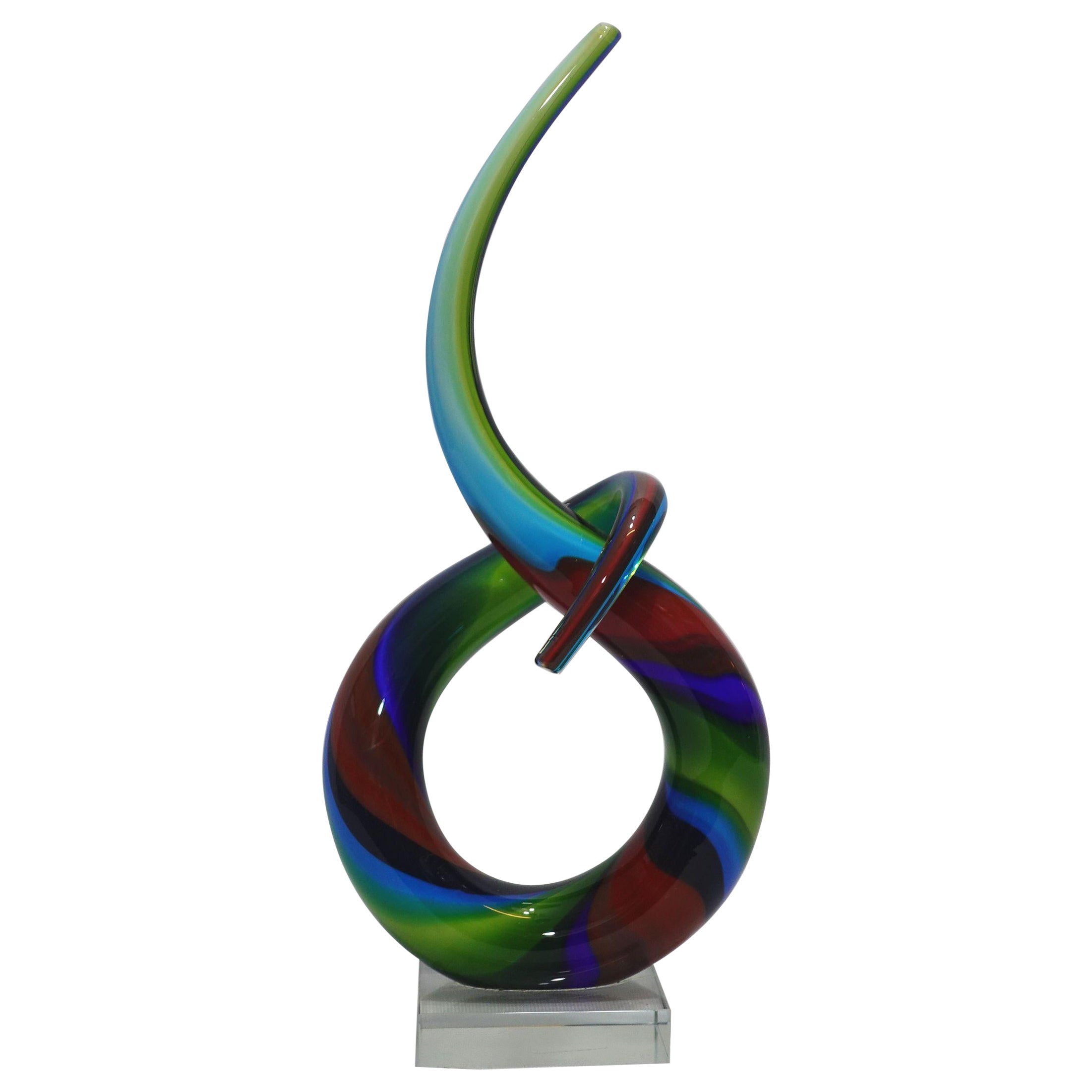 Murano Style Entwined Sculpture Italian Art Glass  For Sale