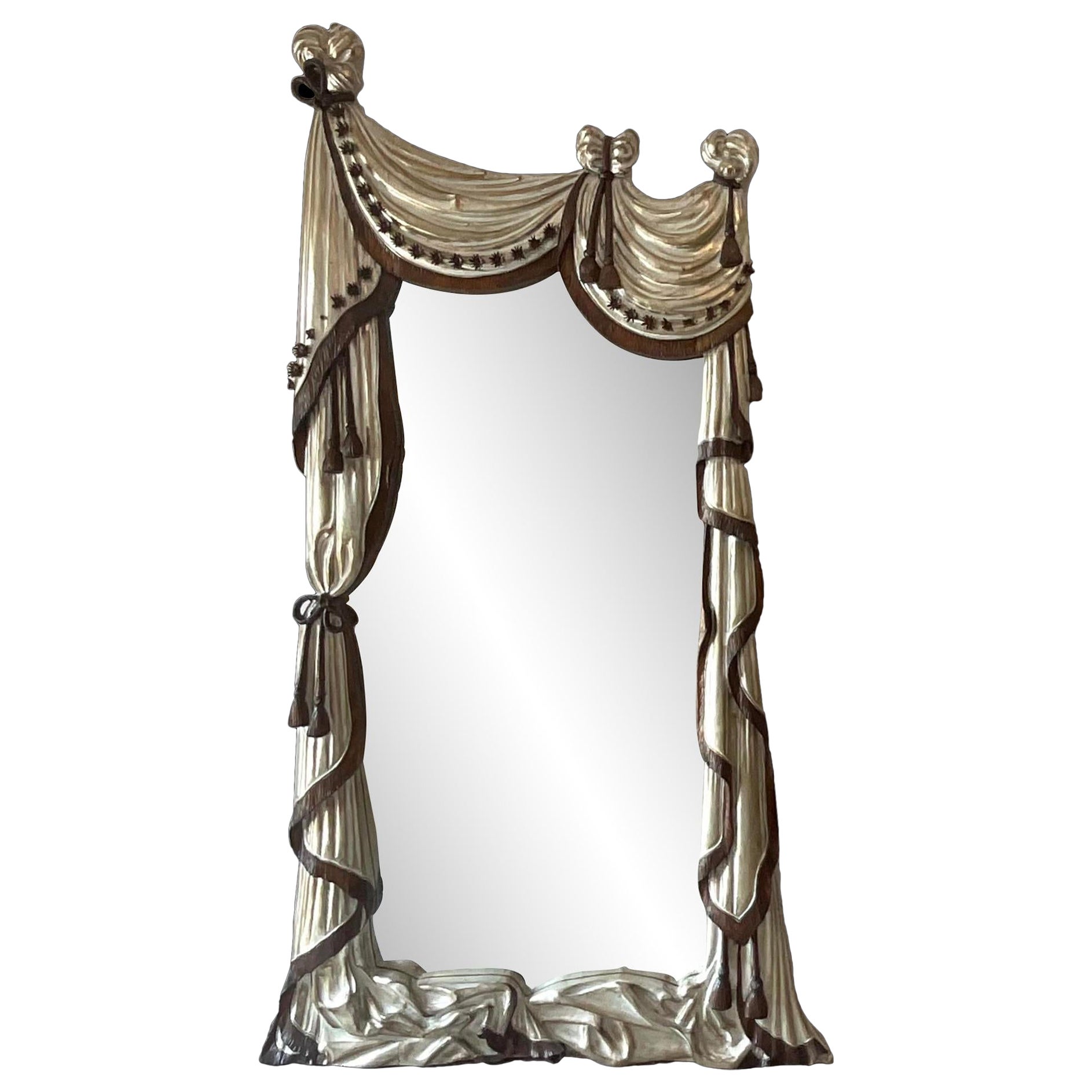 Vintage Monumental Italian Jumbo Collection Hand Carved Swag Mirror For Sale