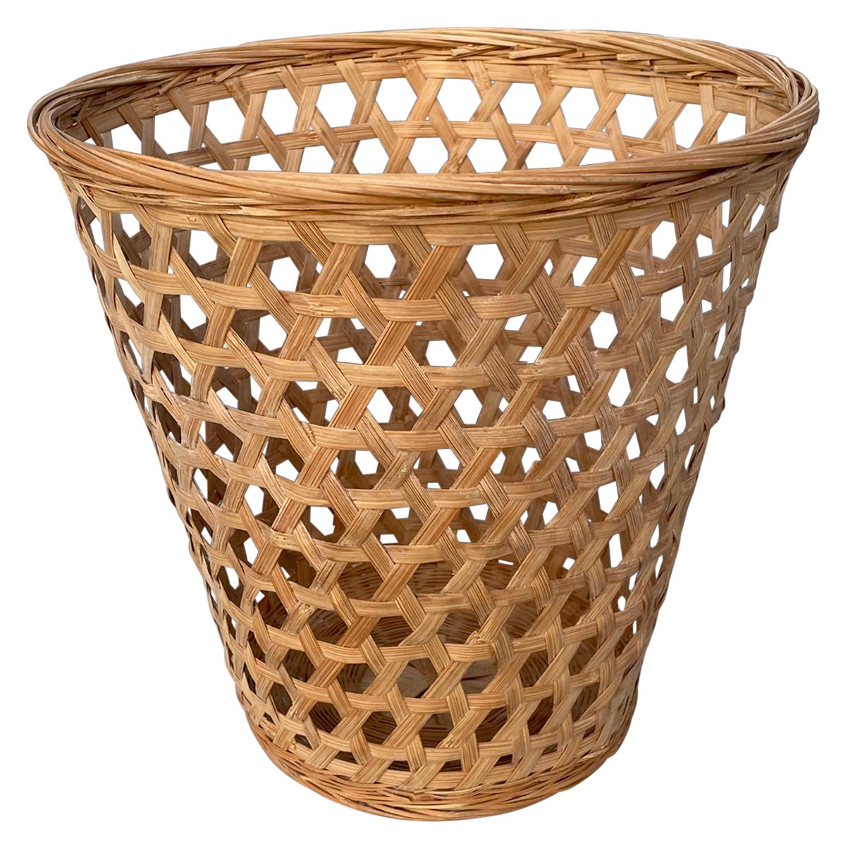 20th Century Open Weave Wicker Wastebasket or Trash Can For Sale