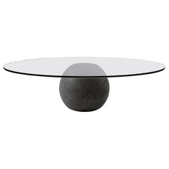 Volcanic stone and glass coffee table