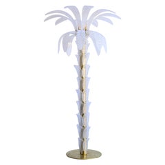 Contemporary Large White Murano Glass & Brass Floor Palm Lamp