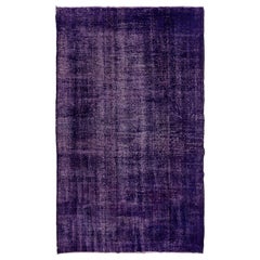 7x11.2 Ft Retro Handmade Solid Patterned Rug, Turkish Wool Carpet in Purple 