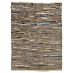 Tappeto moderno in lana Tulu annodato a mano nei colori marrone taupe, blu e avorio, disponibile su ordinazione