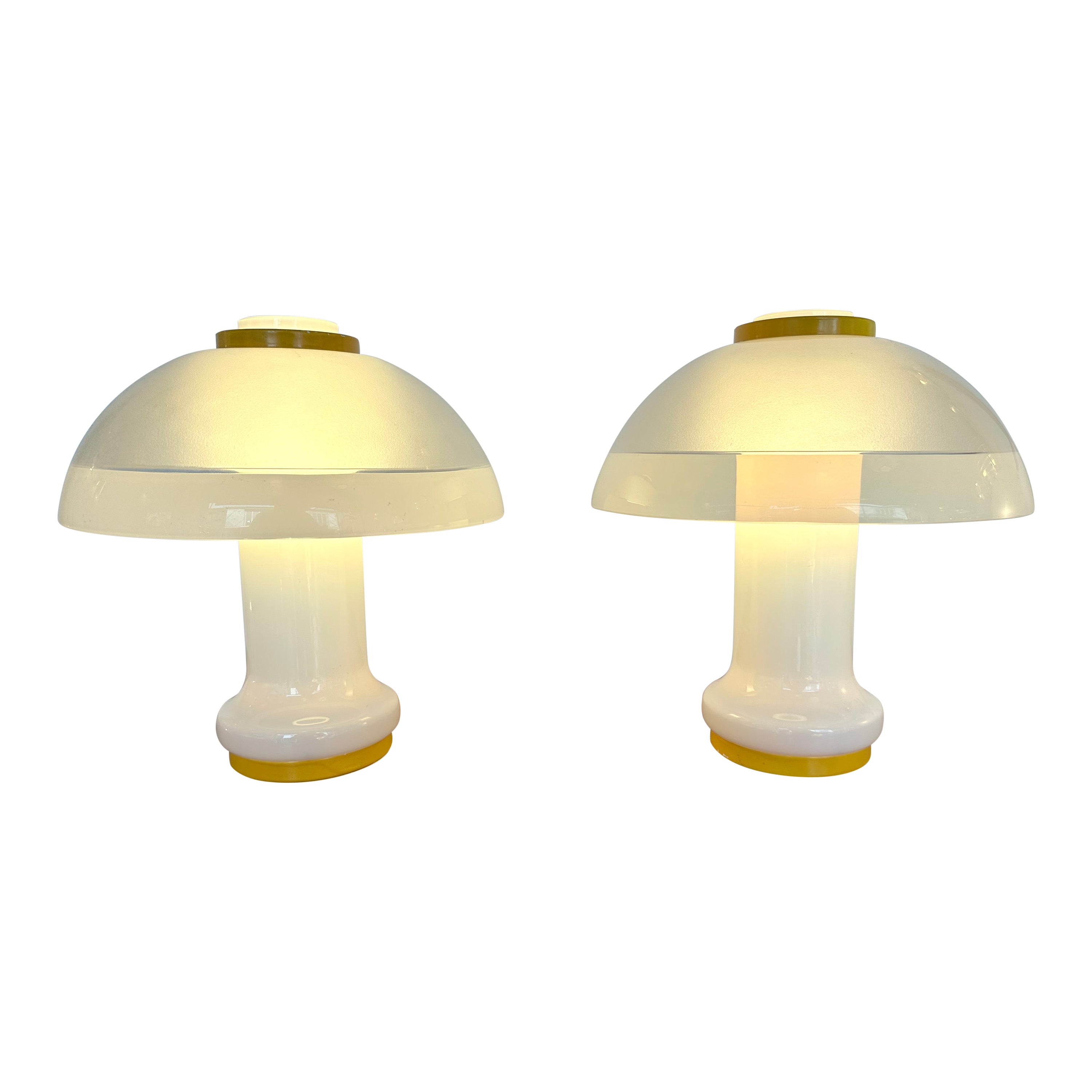 Pair of Mushroom Lamps Murano Glass by F. Fabbian, Italy, 1970s