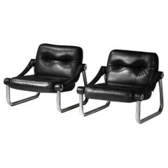 Retro Pair of 60's leather and chromed tubular steel armchairs