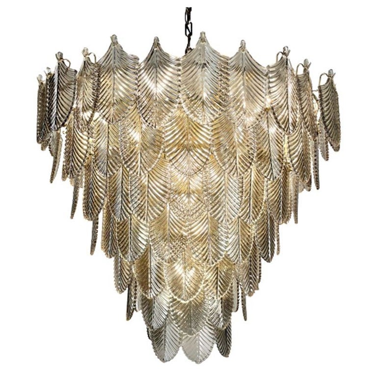 Modern Art Deco Style Chandelier / Pendant, Brass and Smoked Glass by Eicholtz For Sale