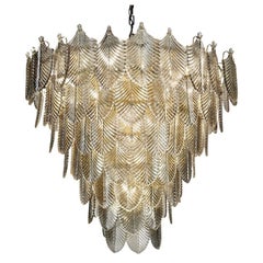 Modern Art Deco Style Chandelier / Pendant, Brass and Smoked Glass by Eicholtz
