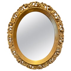  Vintage Gilt Oval Carved Italian Mirror