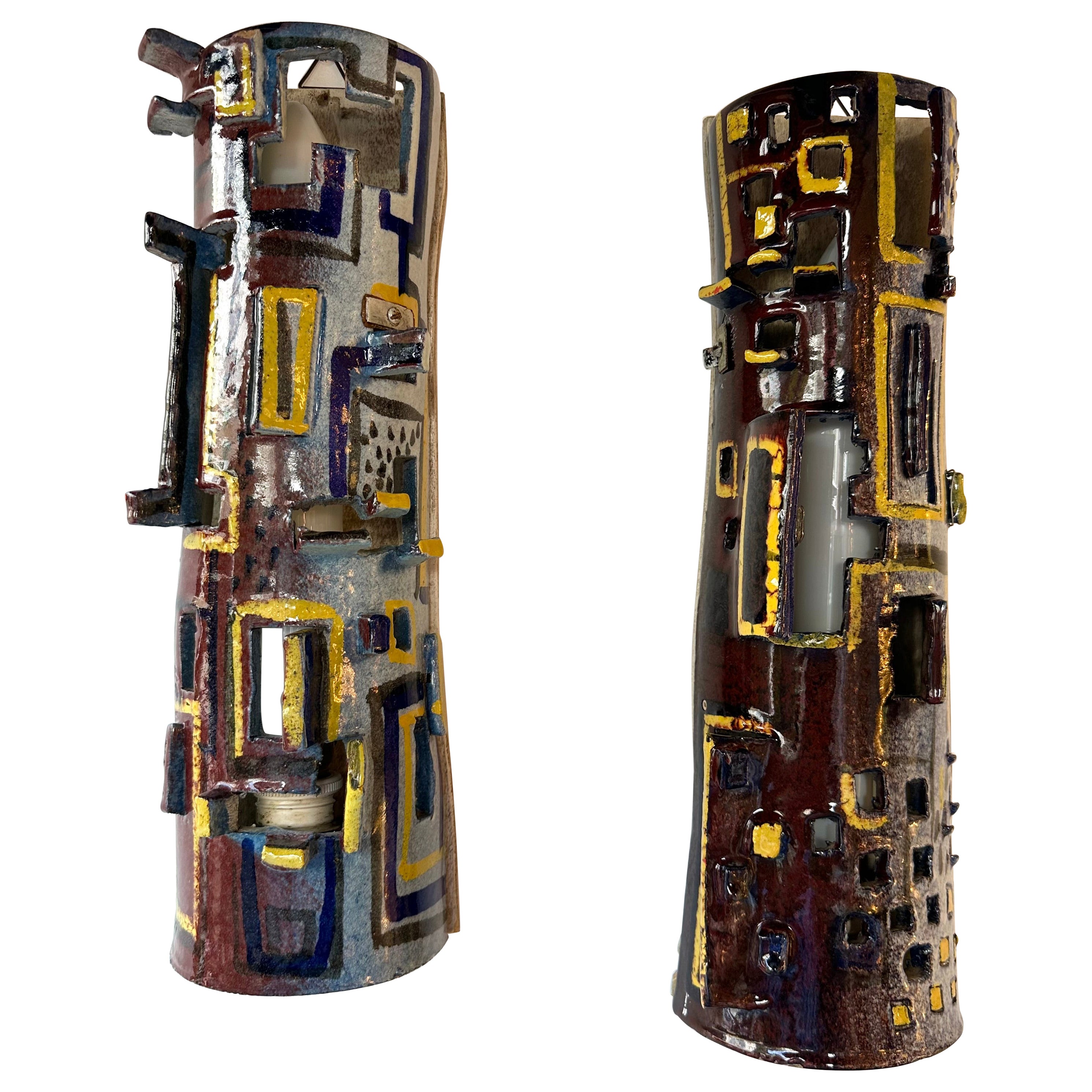 Pair of Sconces Ceramic Enameled Sculpture. Italy, 1960s For Sale