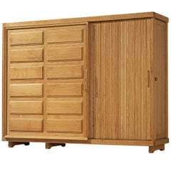 Retro Guillerme & Chambron Large Highboard in Oak with Carved Doors 