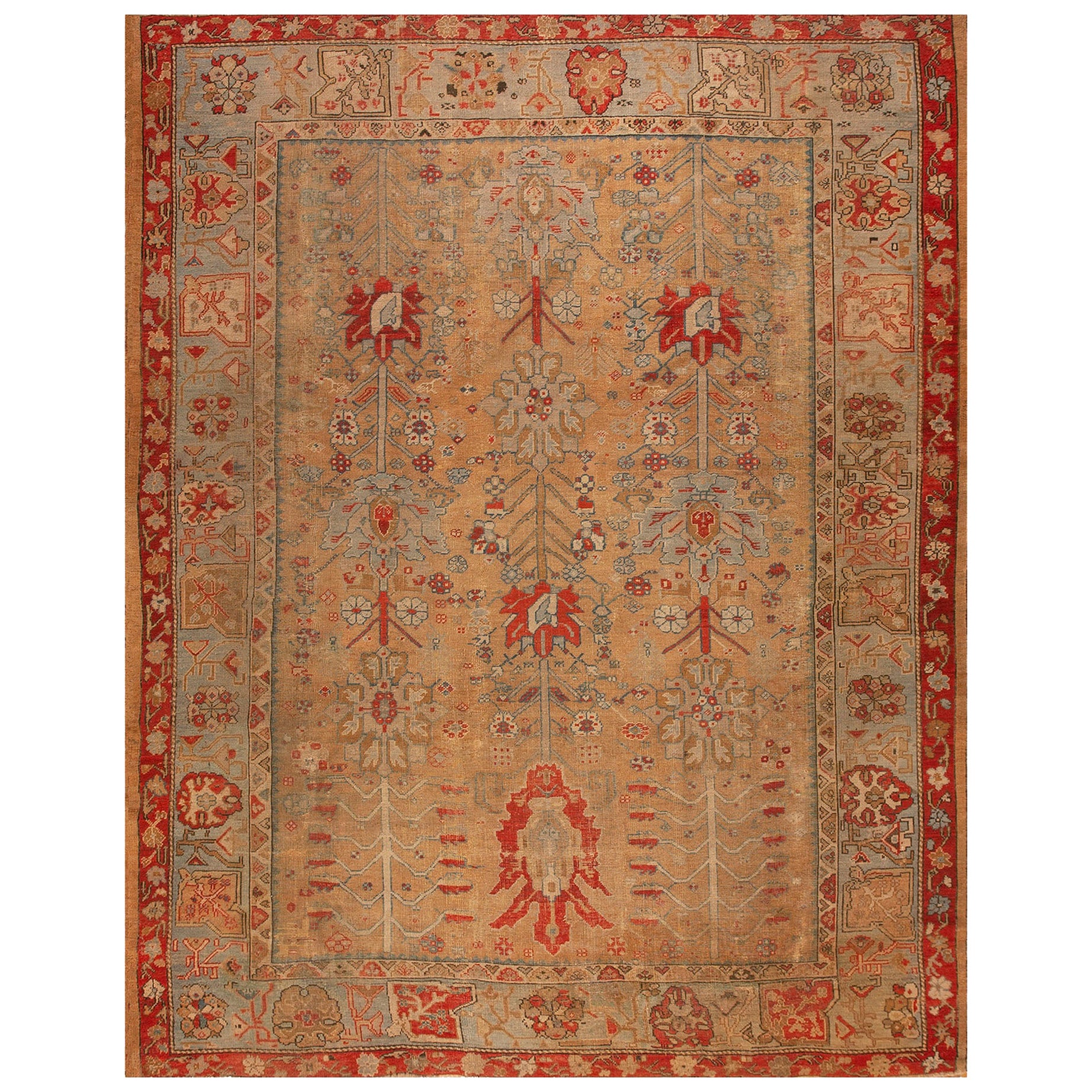19th Century Turkish Ghiordes Oushak Carpet ( 9'2" x 11'4" - 280 x 345 ) For Sale