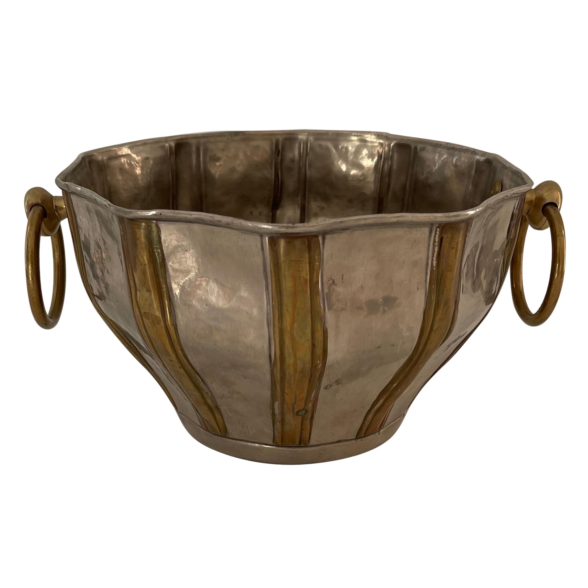 Pewter & Brass Metal Cachepot For Sale