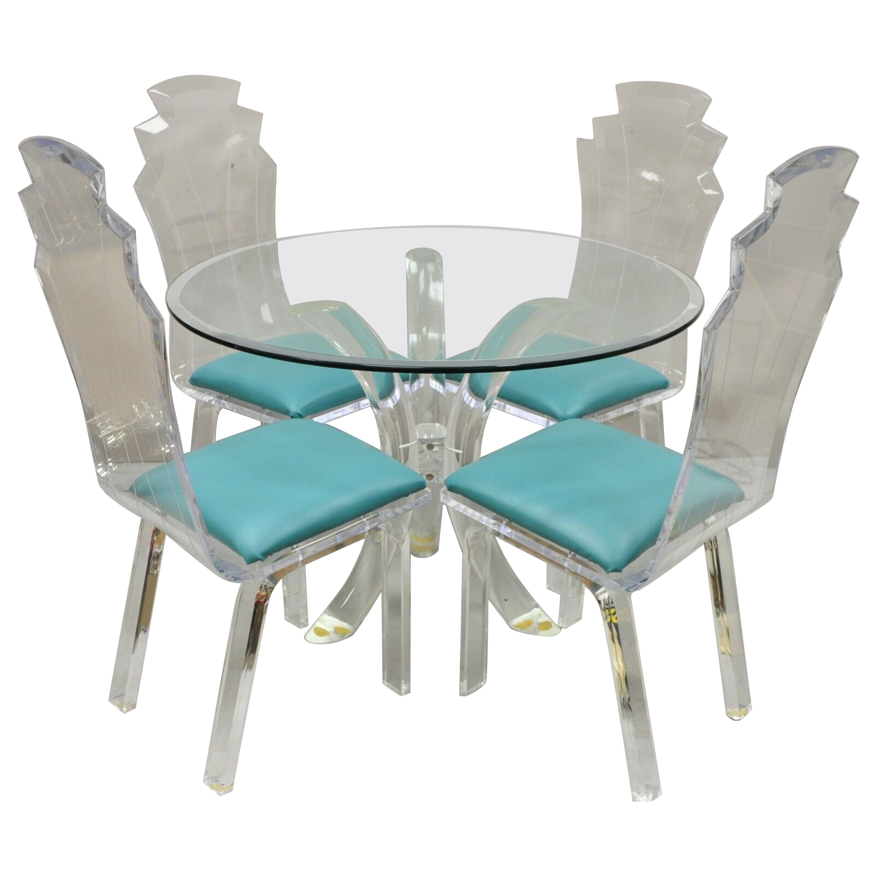 Vintage Lucite Acrylic Mid Century Sculptural Dining Table & 4 Chairs - 5 Pc Set For Sale