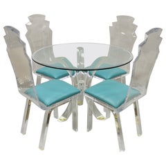 Retro Lucite Acrylic Mid Century Sculptural Dining Table & 4 Chairs - 5 Pc Set