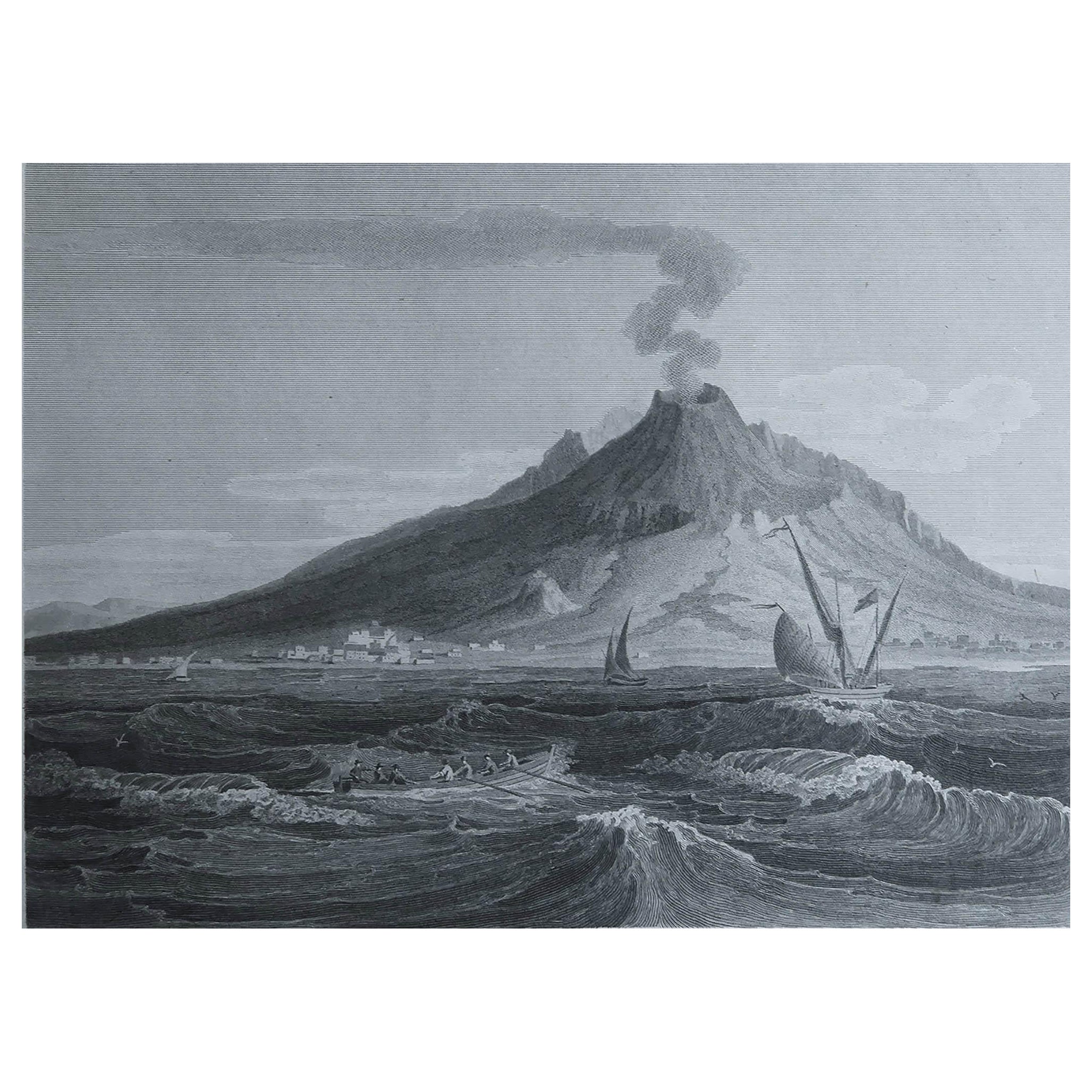 Original Antique Print of Mount Vesuvius, Naples, Italy. Dated 1802 For Sale