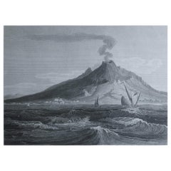 Impression ancienne originale du mont Vésuve, Naples, Italie. Daté de 1802