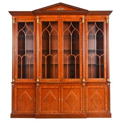 Kindel Furniture Neoclassical Mahogany Lighted Breakfront Bookcase Cabinet