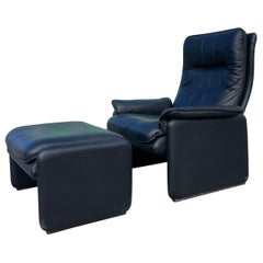 De Sede DE-50 Black Leather Lounge Chair & Ottoman Switzerland 1970s